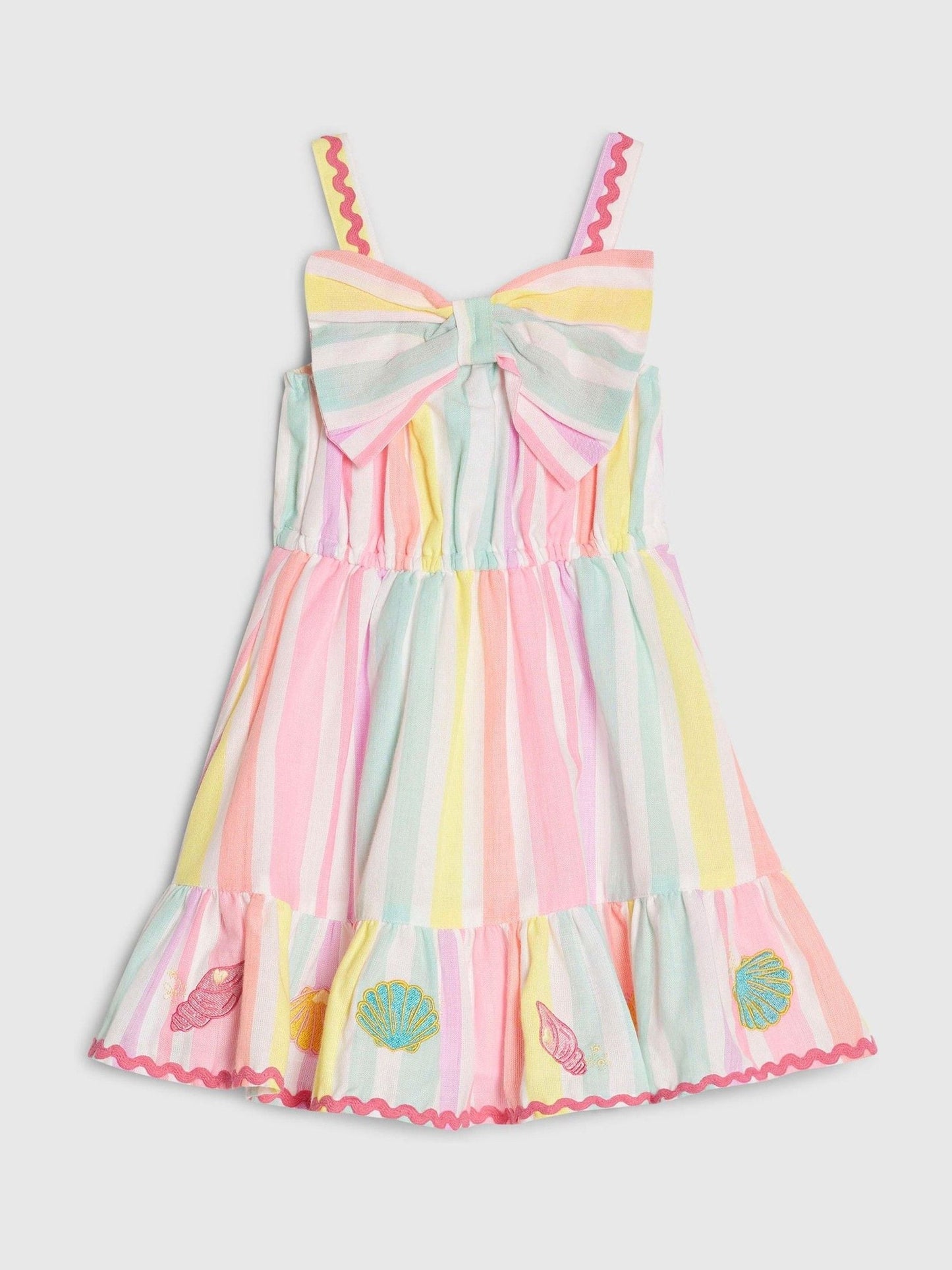 River Island Pink Neon Stripe Bow Frill Dress image 1