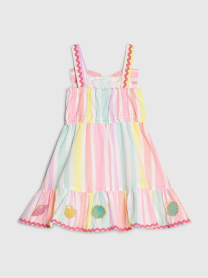 River Island Pink Neon Stripe Bow Frill Dress image 2