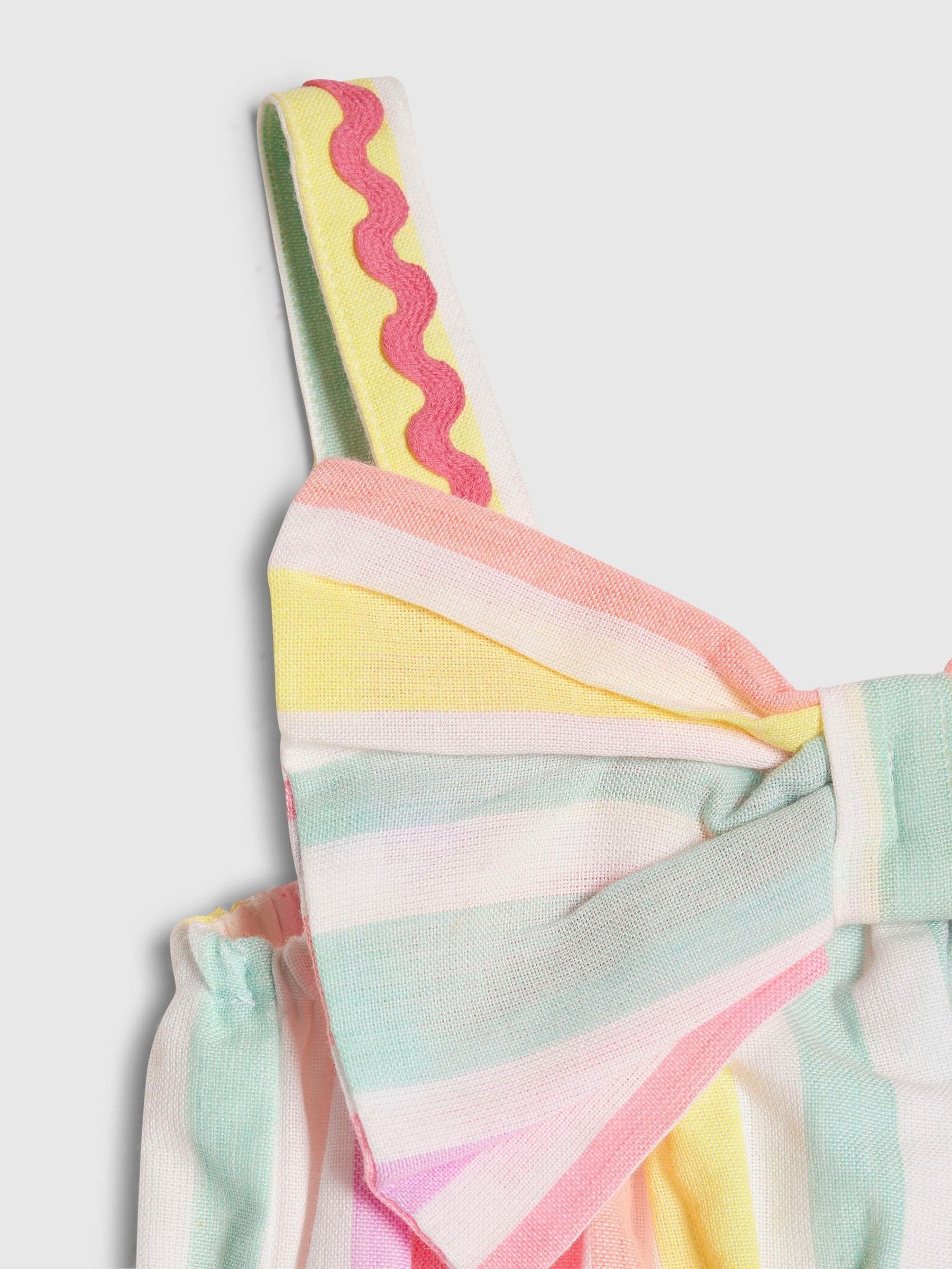 River Island Pink Neon Stripe Bow Frill Dress image 3