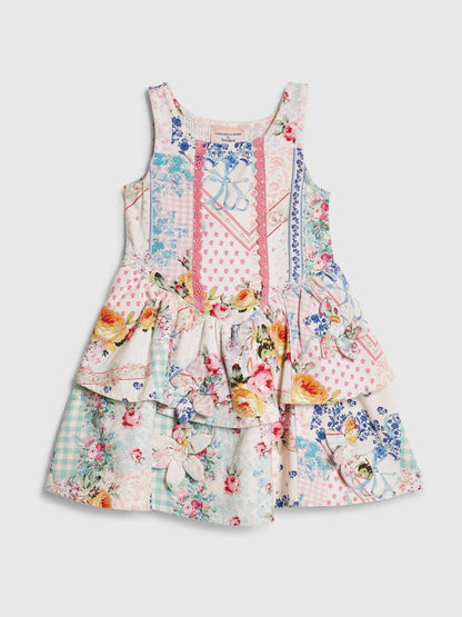 River Island Pink Cabbages & Roses Tiered Dress image 1