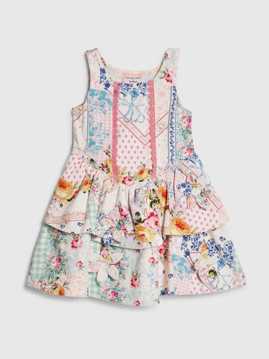 River Island Pink Cabbages & Roses Tiered Dress image 1