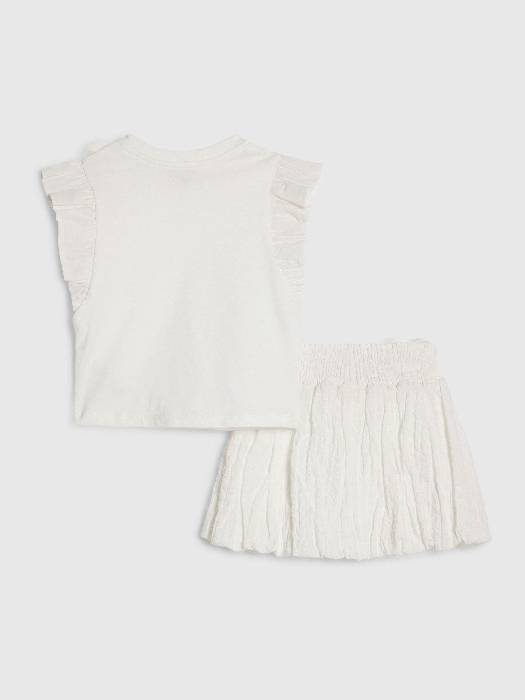 Dsiney Kidz - River Island White Frill Sleeve T-Shirt & Skirt Set image 3
