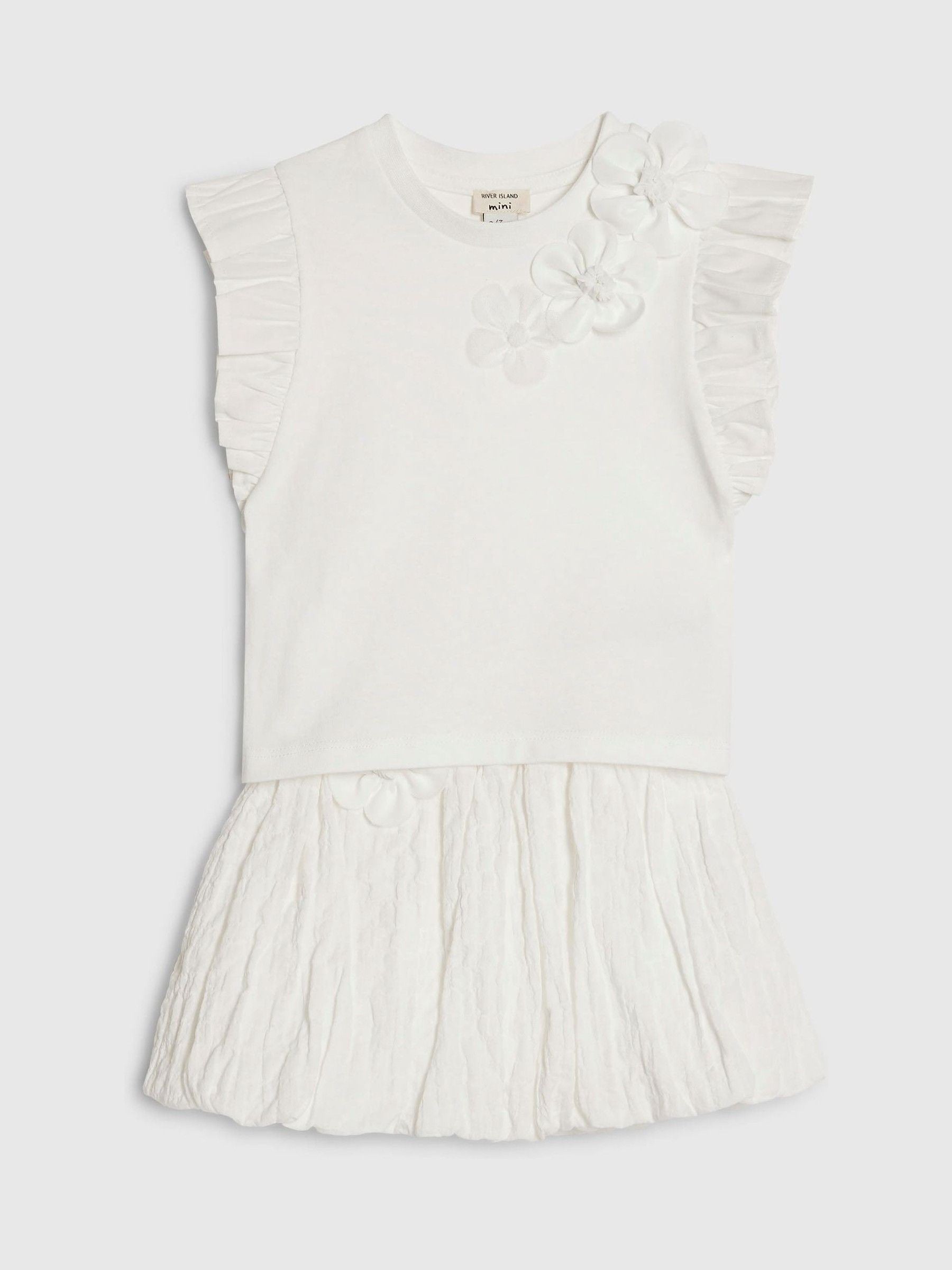 Dsiney Kidz - River Island White Frill Sleeve T-Shirt & Skirt Set image 5