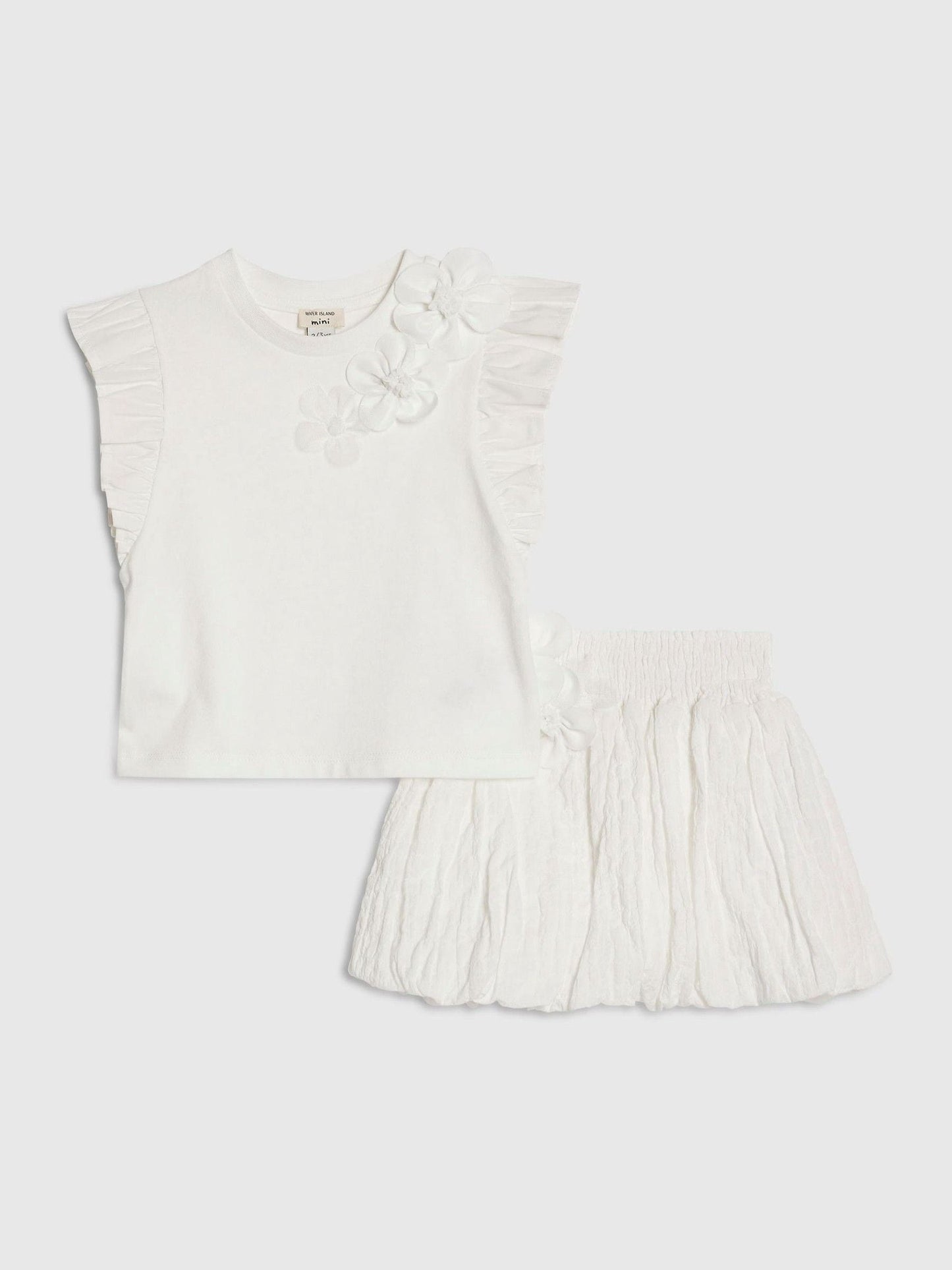 Dsiney Kidz - River Island White Frill Sleeve T-Shirt & Skirt Set image 1