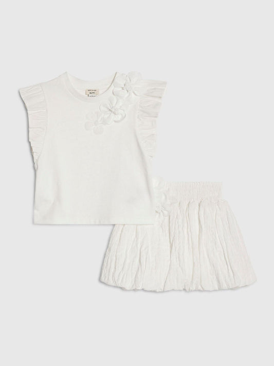 Dsiney Kidz - River Island White Frill Sleeve T-Shirt & Skirt Set image 1