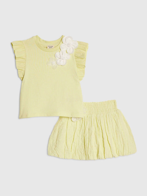 Dsiney Kidz - River Island Yellow Frill Sleeve T-Shirt & Skirt Set image 1