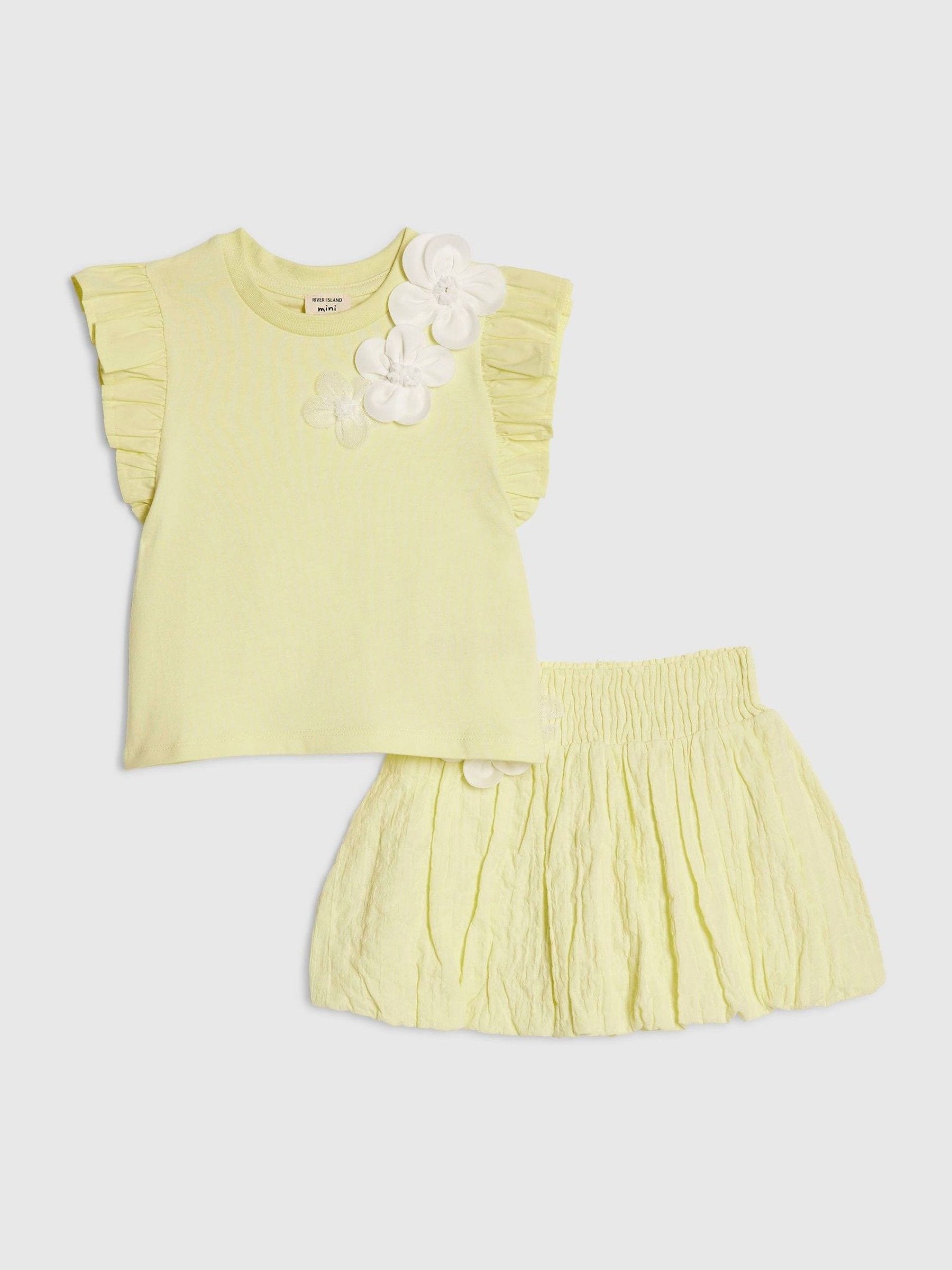Dsiney Kidz - River Island Yellow Frill Sleeve T-Shirt & Skirt Set image 1