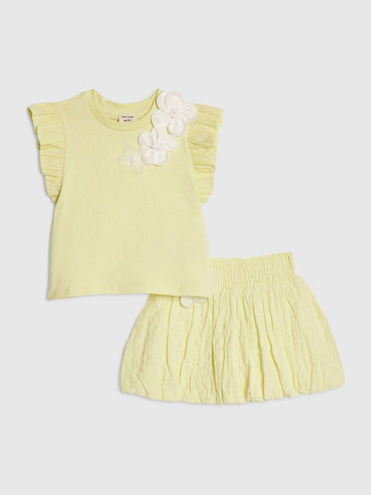 Dsiney Kidz - River Island Yellow Frill Sleeve T-Shirt & Skirt Set image 1