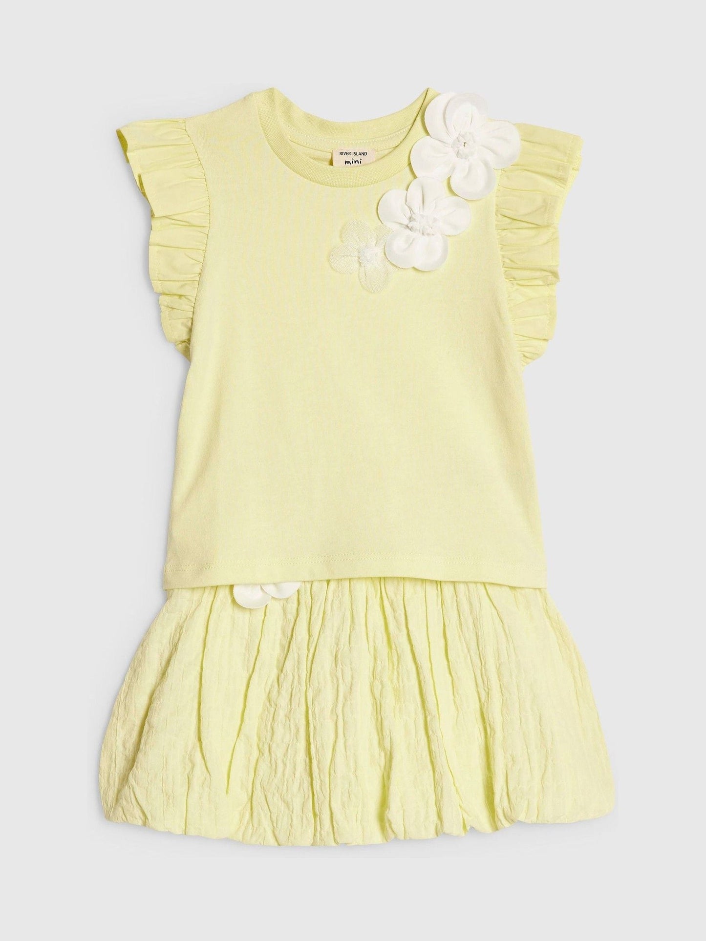 Dsiney Kidz - River Island Yellow Frill Sleeve T-Shirt & Skirt Set image 3