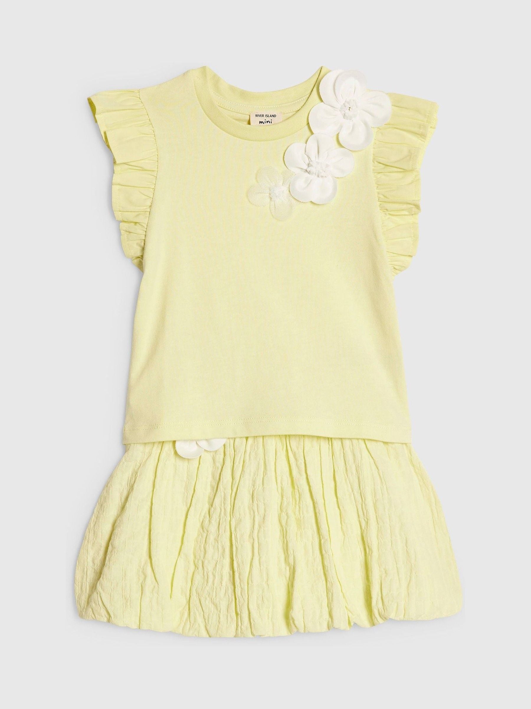Dsiney Kidz - River Island Yellow Frill Sleeve T-Shirt & Skirt Set image 3