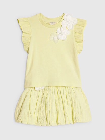 Dsiney Kidz - River Island Yellow Frill Sleeve T-Shirt & Skirt Set image 3