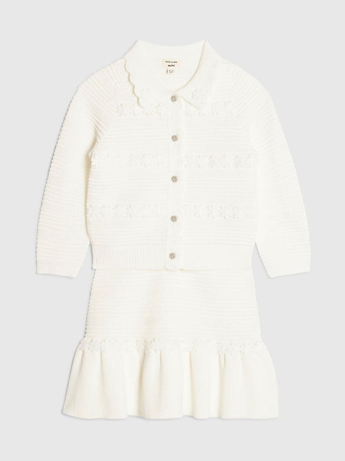 Dsiney Kidz - River Island White Knitted Floral Cardigan & Skirt Set image 1