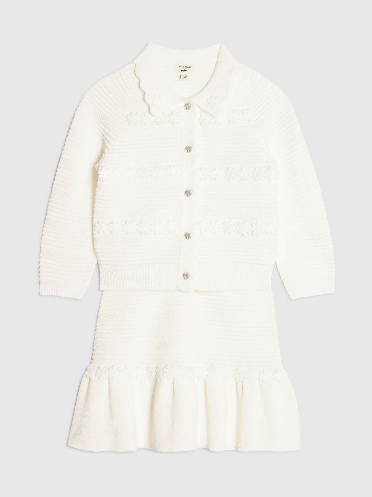 Dsiney Kidz - River Island White Knitted Floral Cardigan & Skirt Set image 1