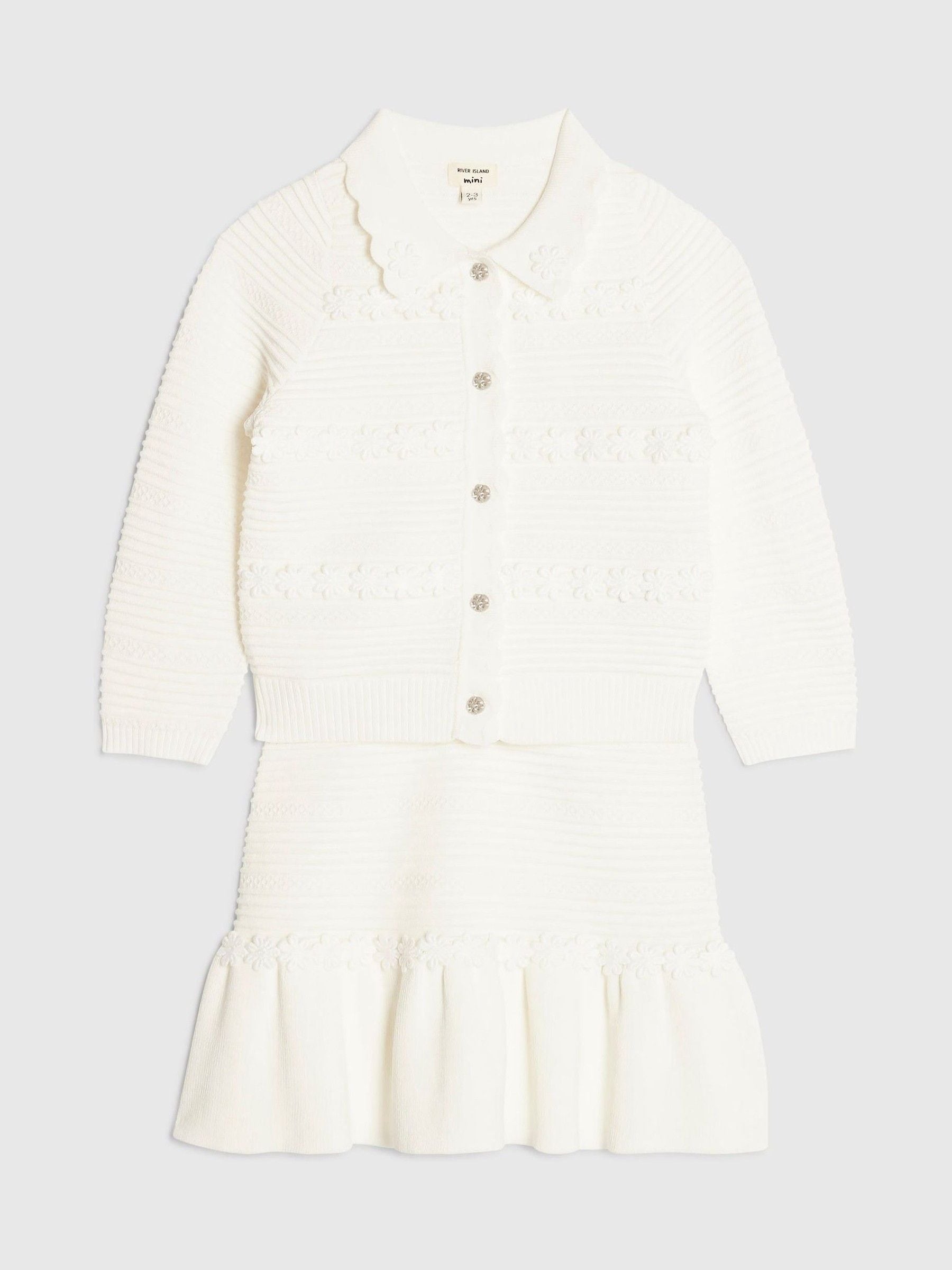 Dsiney Kidz - River Island White Knitted Floral Cardigan & Skirt Set image 1