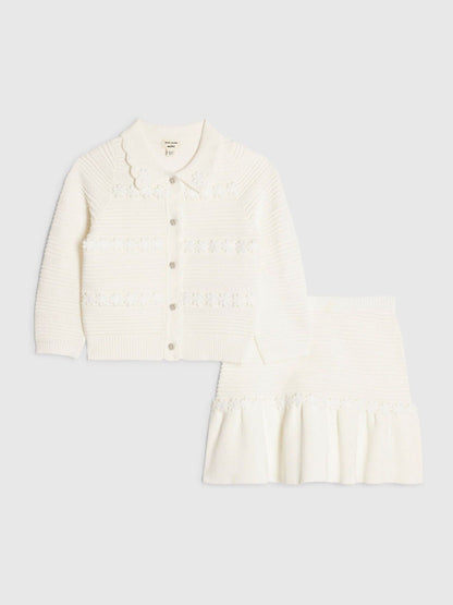 Dsiney Kidz - River Island White Knitted Floral Cardigan & Skirt Set image 2