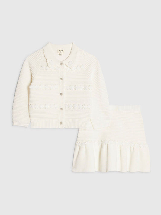 Dsiney Kidz - River Island White Knitted Floral Cardigan & Skirt Set image 2