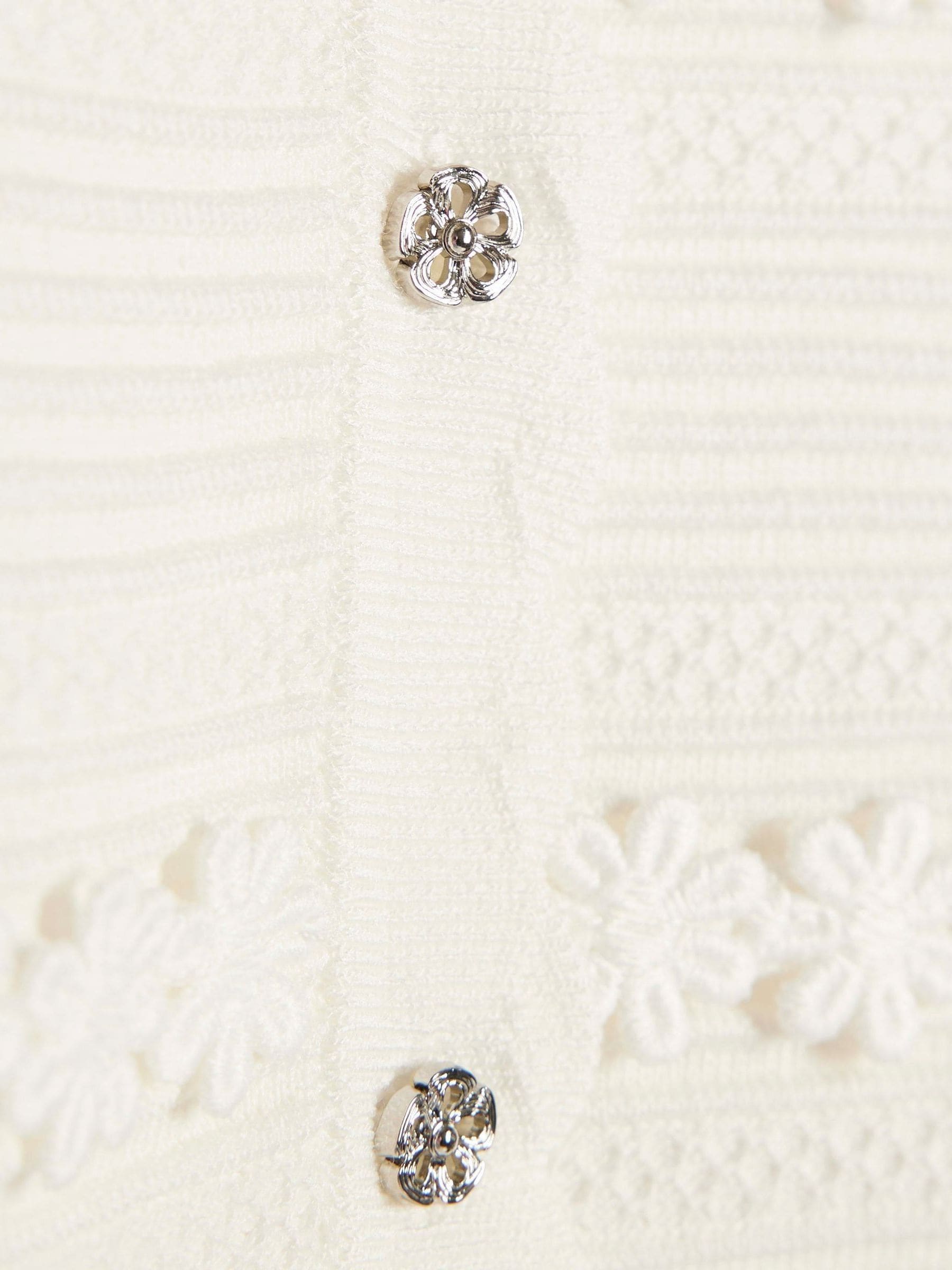 River Island White Knitted Floral Cardigan & Skirt Set image 4