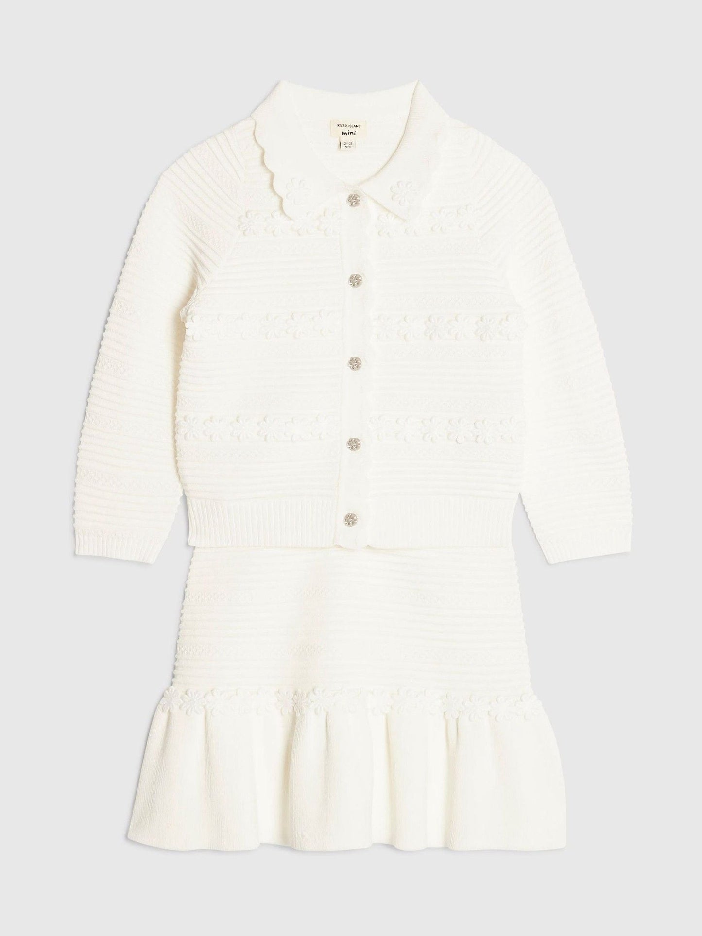 River Island White Knitted Floral Cardigan & Skirt Set image 1