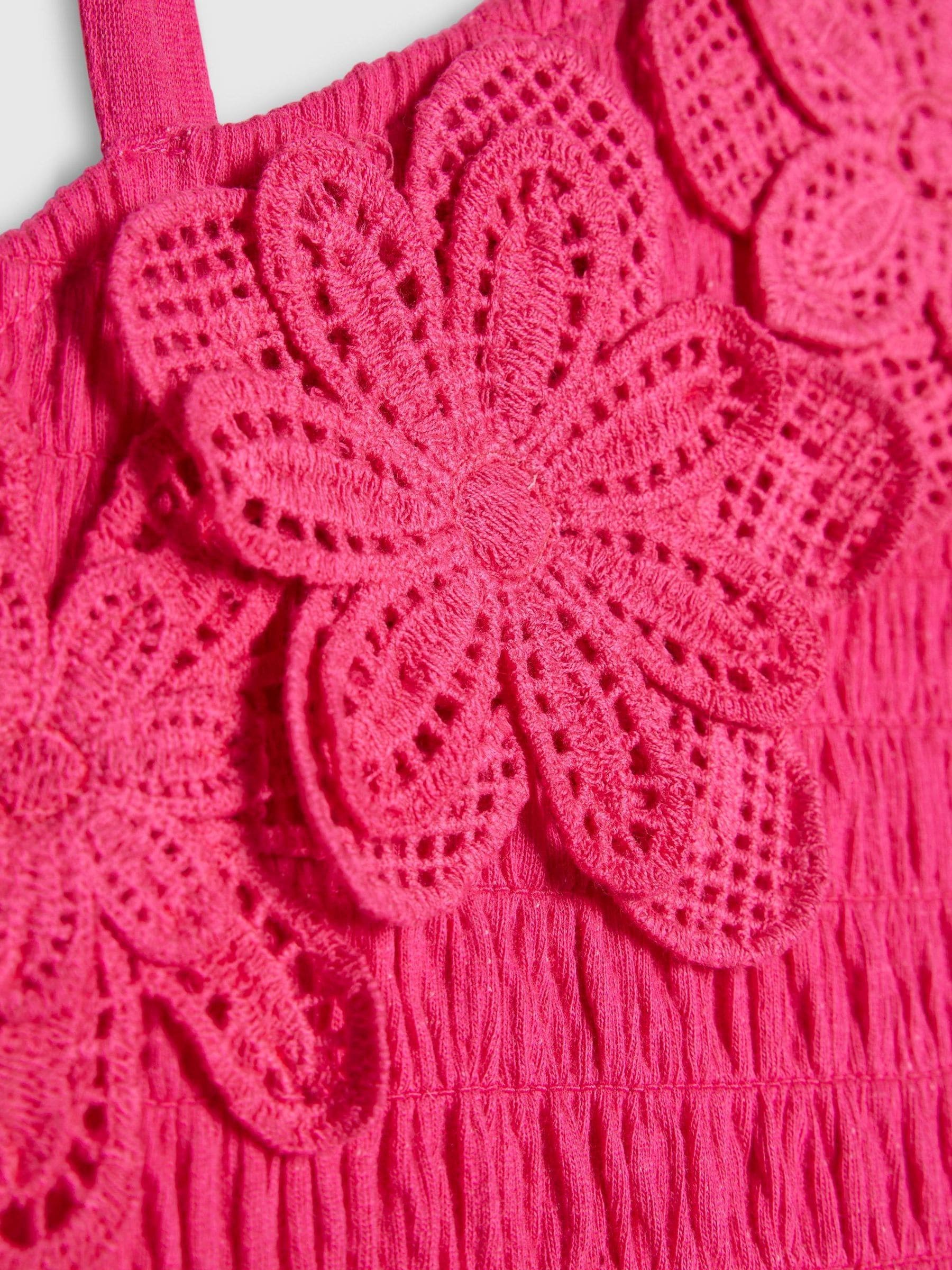 River Island Pink Asymmetric Crochet Flower Dress image 3