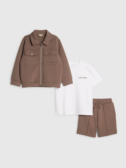 Dsiney Kidz - River Island Grey Scuba Harrington Jacket & Shorts 3 Piece Set image 1