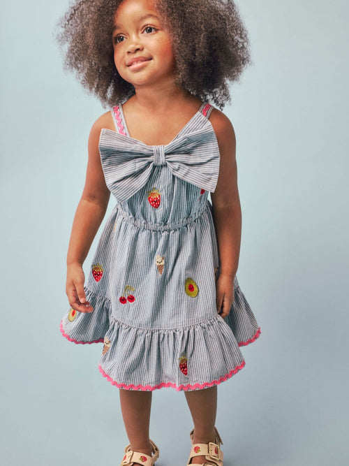 Dsiney Kidz - River Island Blue Abbie Rosie Stripe Bow Frill Dress image 1