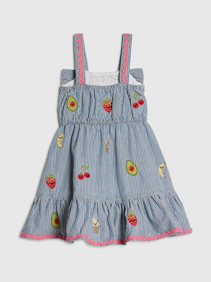 River Island Blue Abbie Rosie Stripe Bow Frill Dress image 3