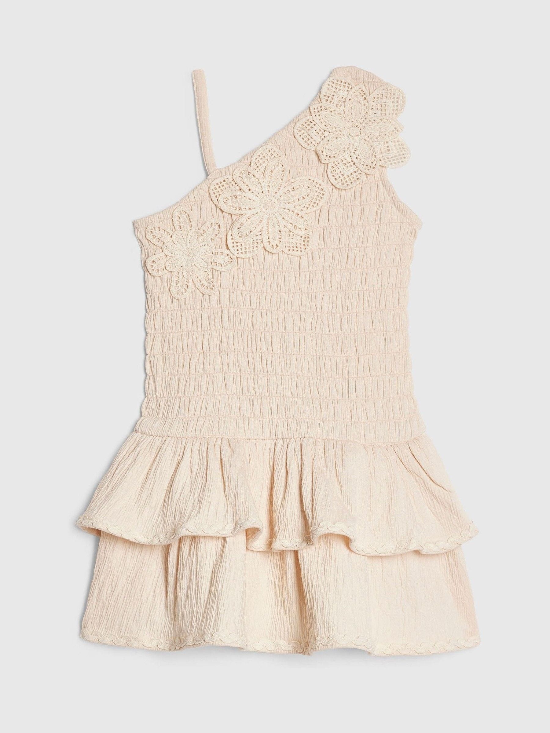 River Island Cream Asymmetric Crochet Flower Dress image 1
