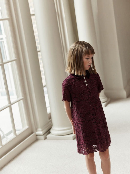 Burgundy Red Lace Collar Dress (3-16yrs) - image 1