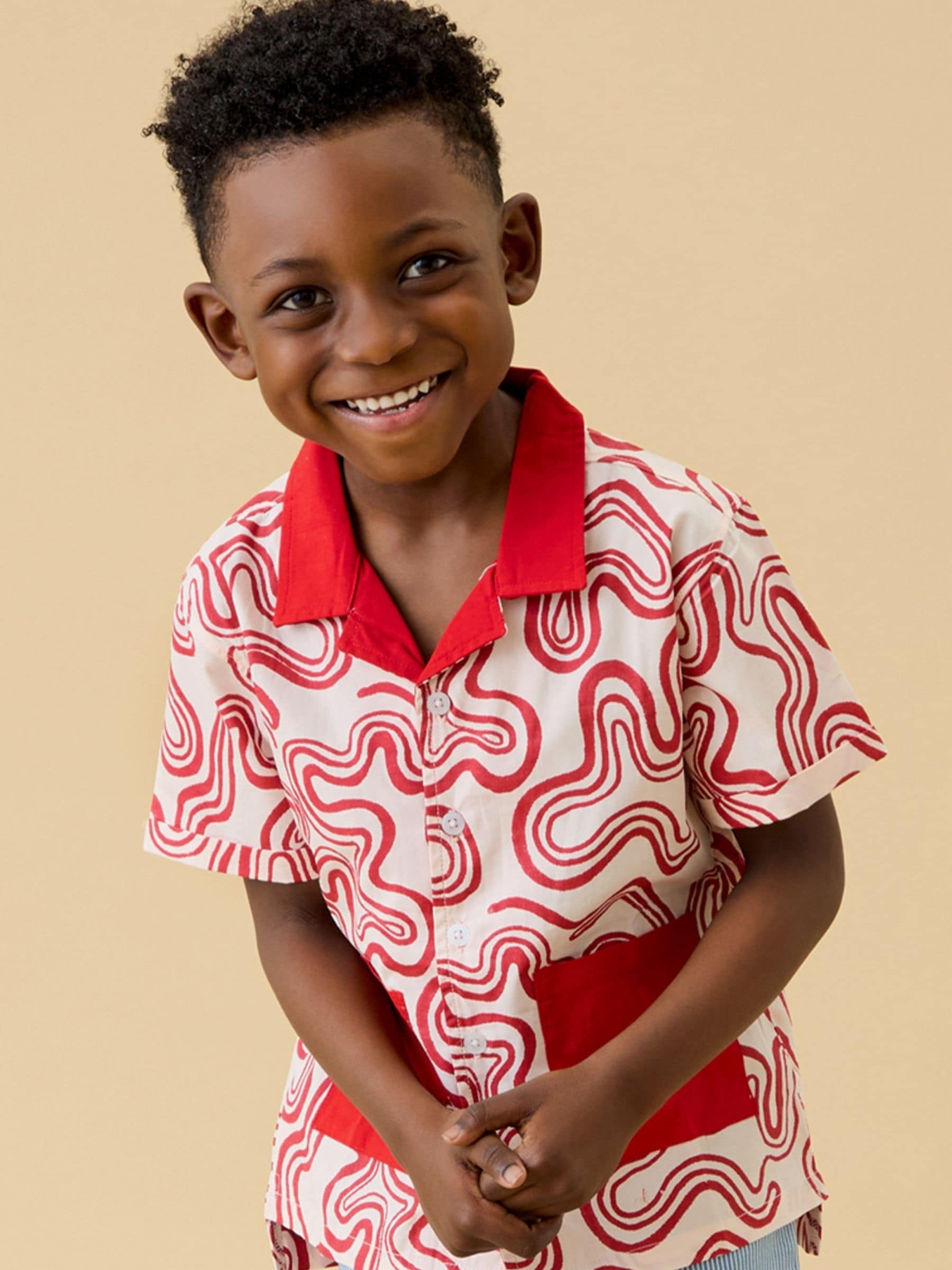 Dsiney Kidz - KIDLY by MORI Red Soft Cotton Poplin Red Swirl Shirt image 1