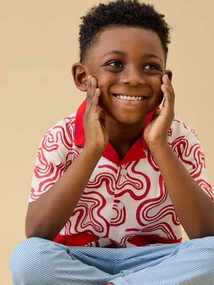 Dsiney Kidz - KIDLY by MORI Red Soft Cotton Poplin Red Swirl Shirt image 2
