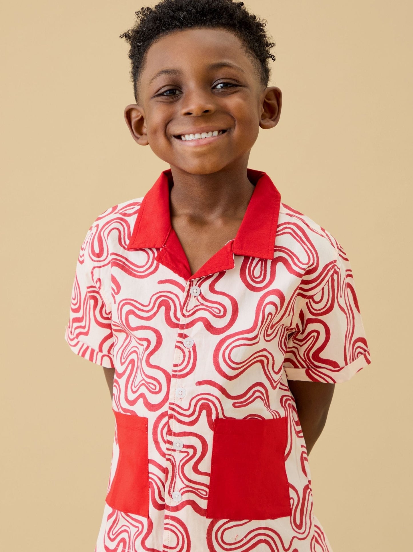 Dsiney Kidz - KIDLY by MORI Red Soft Cotton Poplin Red Swirl Shirt image 4
