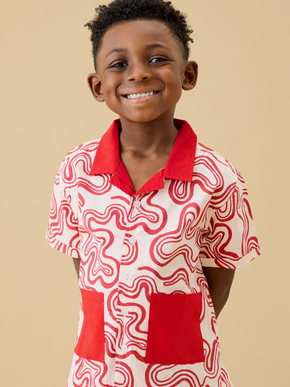 Dsiney Kidz - KIDLY by MORI Red Soft Cotton Poplin Red Swirl Shirt image 4
