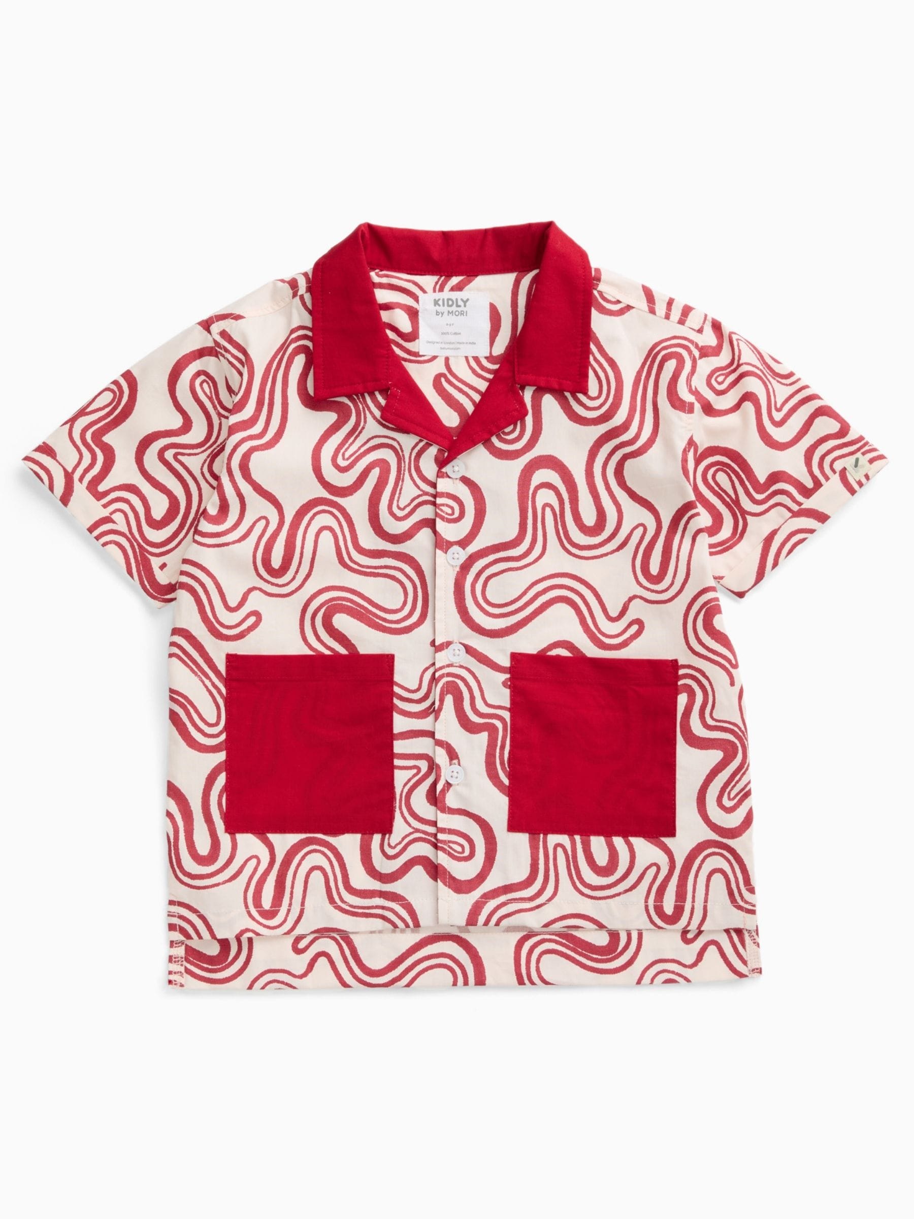 Dsiney Kidz - KIDLY by MORI Red Soft Cotton Poplin Red Swirl Shirt image 5