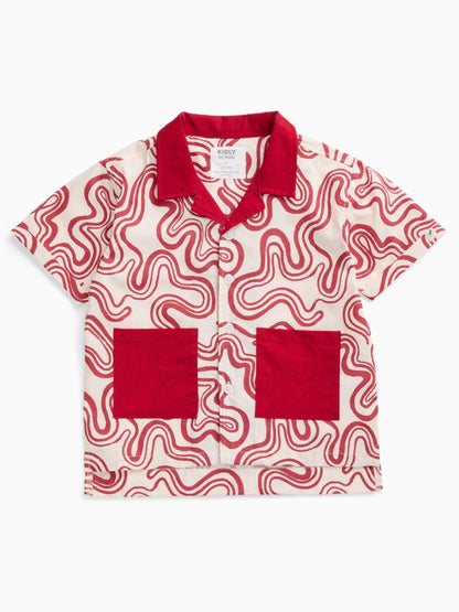 Dsiney Kidz - KIDLY by MORI Red Soft Cotton Poplin Red Swirl Shirt image 5