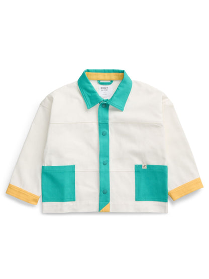 Dsiney Kidz - KIDLY by MORI Blue Soft Cotton Twill Colour Block Shacket image 3