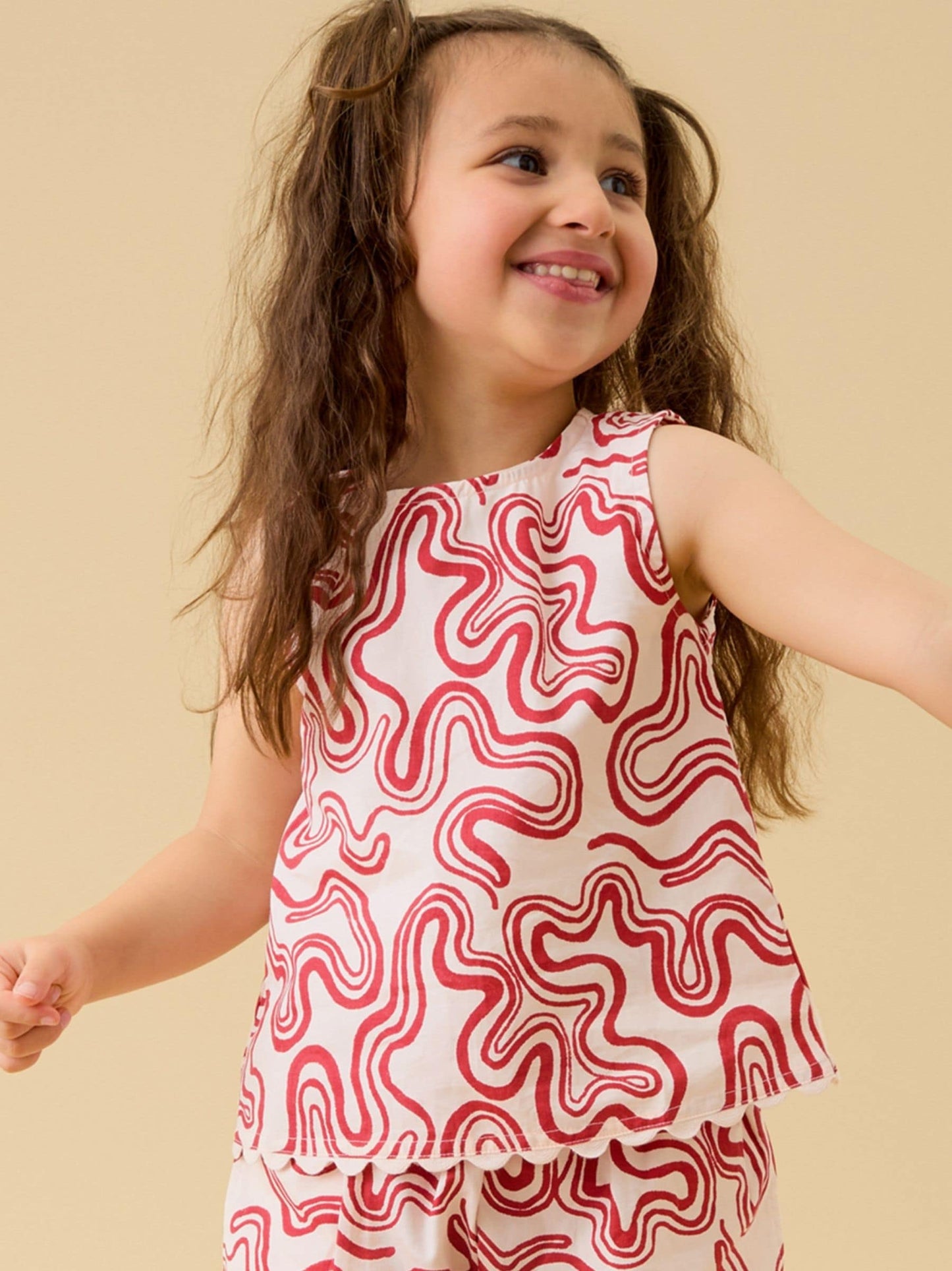 Dsiney Kidz - KIDLY by MORI Red Soft Cotton Poplin Swirl Red Top image 1
