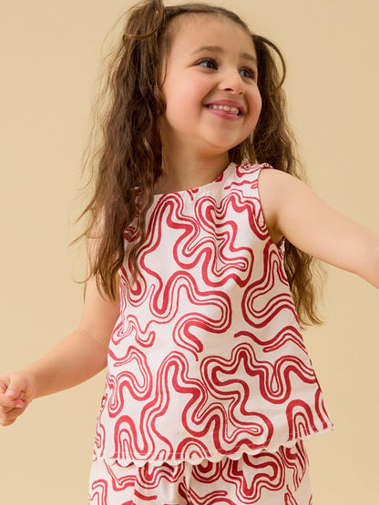 Dsiney Kidz - KIDLY by MORI Red Soft Cotton Poplin Swirl Red Top image 1