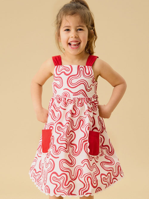Dsiney Kidz - KIDLY by MORI Red Soft Cotton Poplin Swirl Red Dress image 1