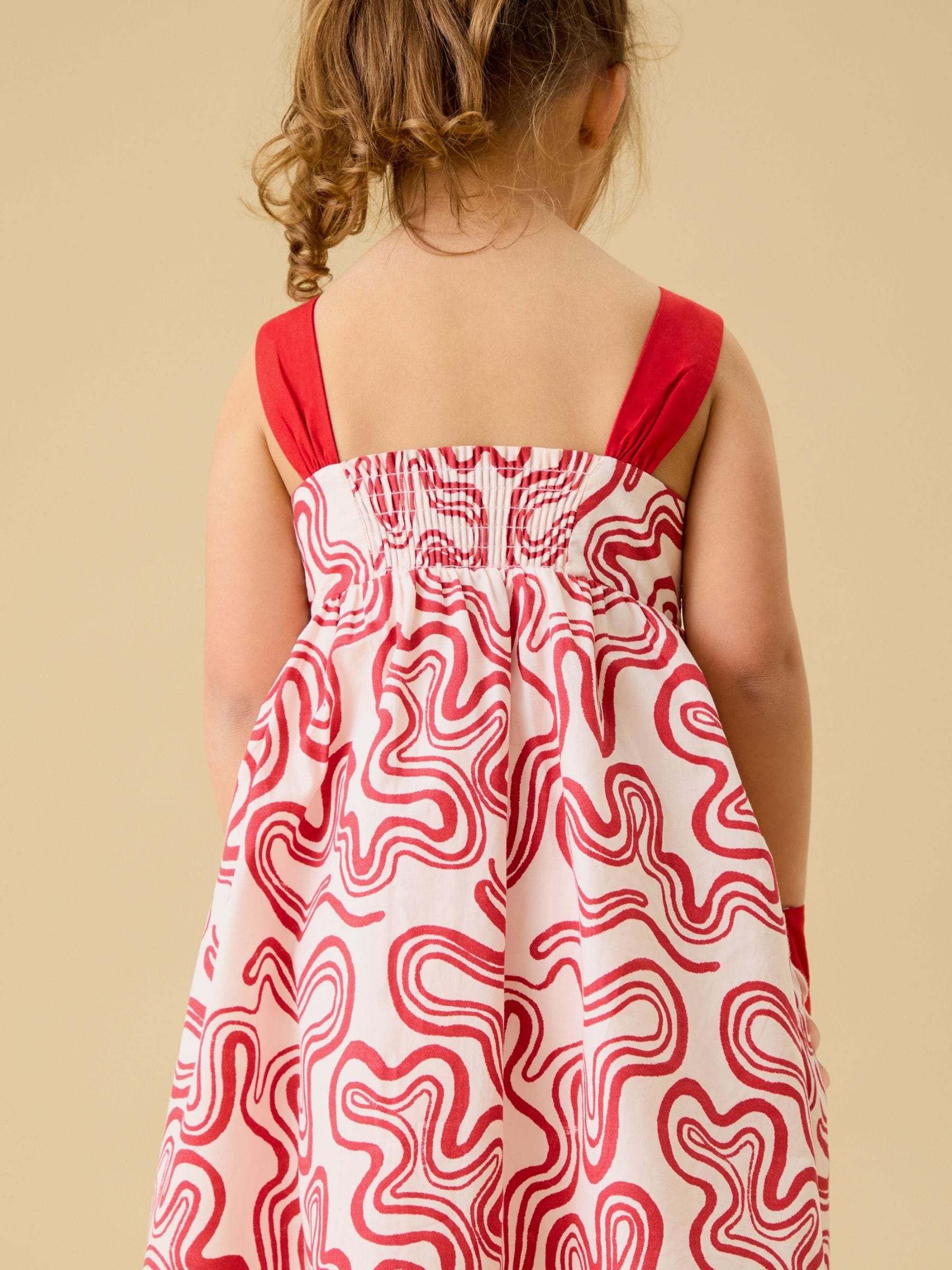 KIDLY by MORI Red Soft Cotton Poplin Swirl Red Dress image 3