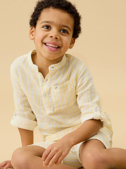 Dsiney Kidz - KIDLY by MORI Yellow Soft Cotton Musliin Stripe Shirt image 1