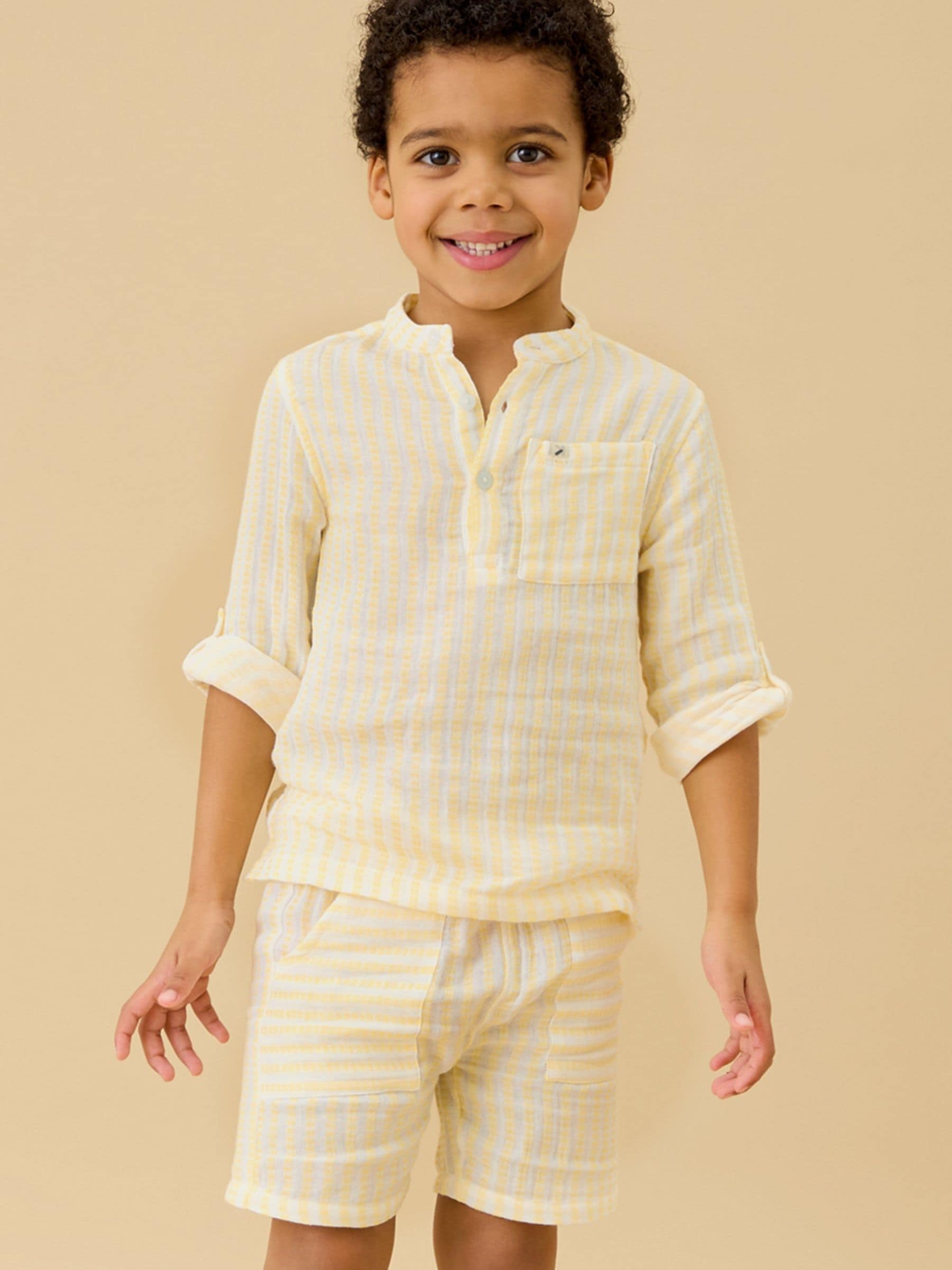 Dsiney Kidz - KIDLY by MORI Yellow Soft Cotton Musliin Stripe Shirt image 2