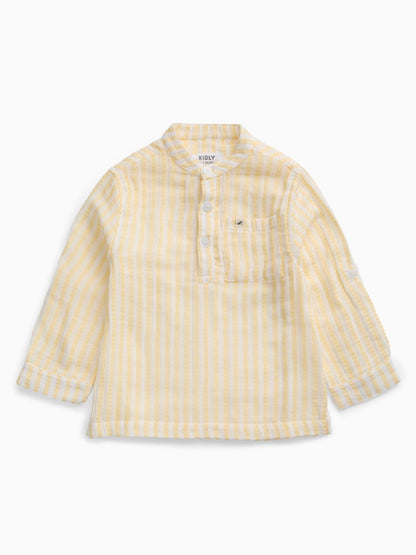Dsiney Kidz - KIDLY by MORI Yellow Soft Cotton Musliin Stripe Shirt image 3