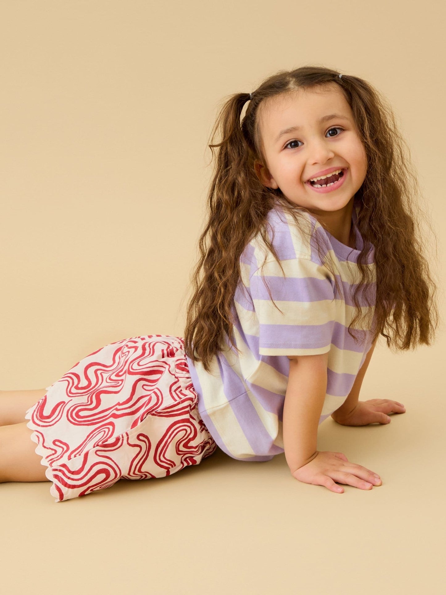 Dsiney Kidz - KIDLY by MORI Red Soft Cotton Poplin Swirl Red Shorts image 1