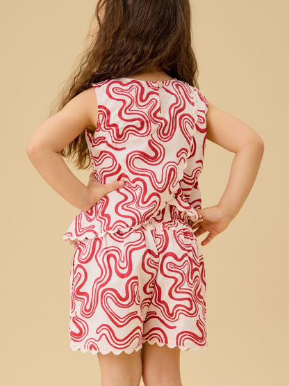 Dsiney Kidz - KIDLY by MORI Red Soft Cotton Poplin Swirl Red Shorts image 3