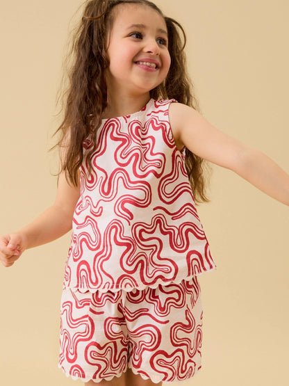 Dsiney Kidz - KIDLY by MORI Red Soft Cotton Poplin Swirl Red Shorts image 4