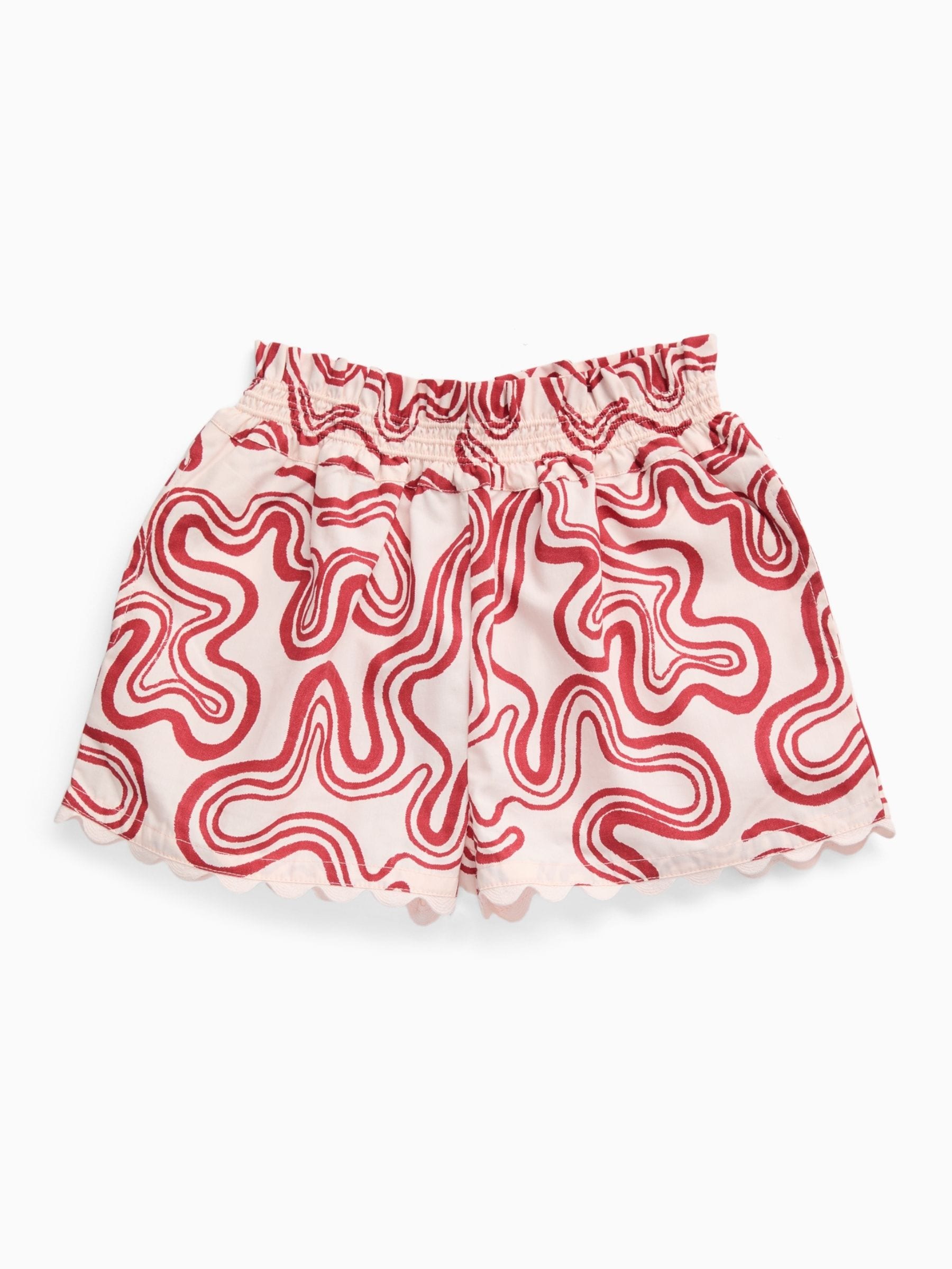 Dsiney Kidz - KIDLY by MORI Red Soft Cotton Poplin Swirl Red Shorts image 5