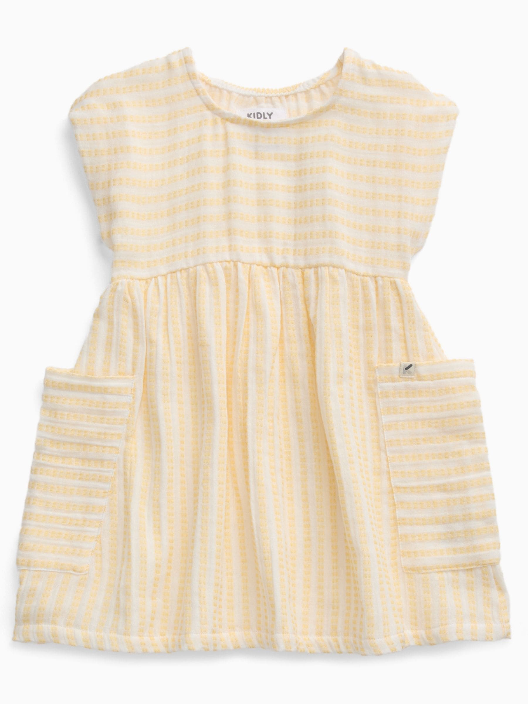 KIDLY by MORI Yellow Soft Cotton Muslin Stripe Dress image 2