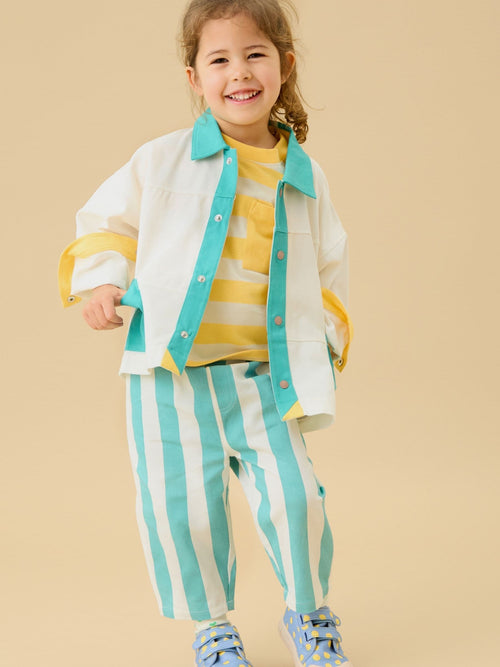KIDLY by MORI Green Soft Cotton Wide Stripe Trousers image 1