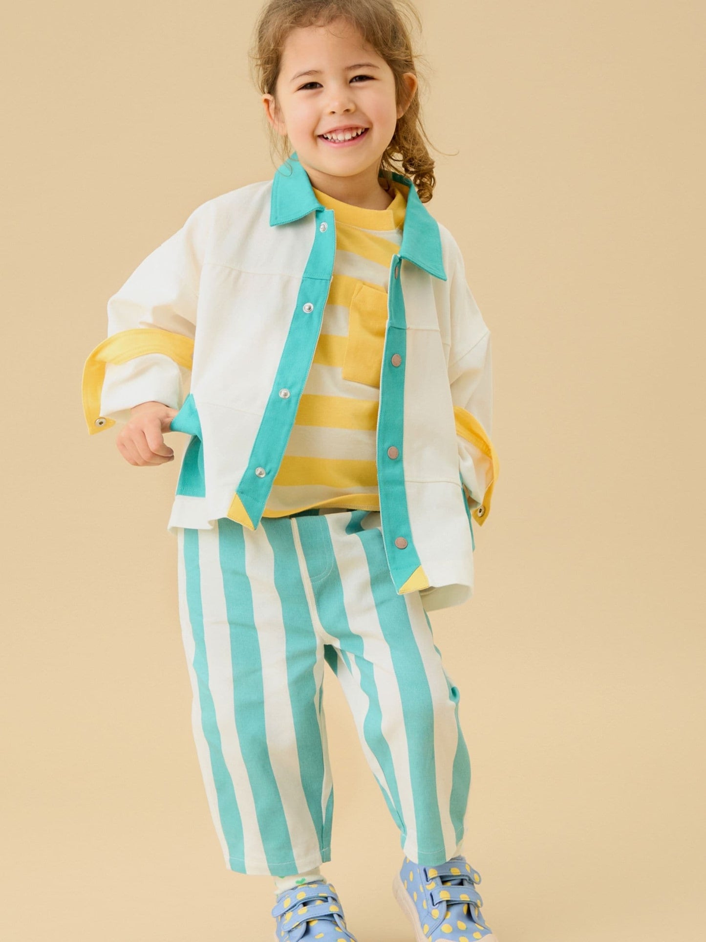 KIDLY by MORI Green Soft Cotton Wide Stripe Trousers image 1