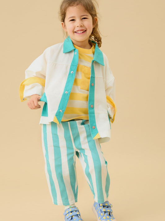 KIDLY by MORI Green Soft Cotton Wide Stripe Trousers image 1